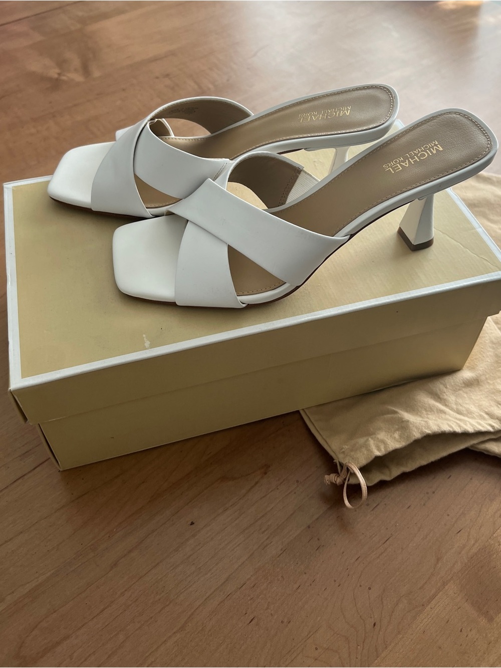 Michael Kors White Crisscross Mule Heels